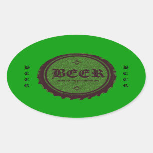 Sticker Ovale Casquette de bouteille de bière vert