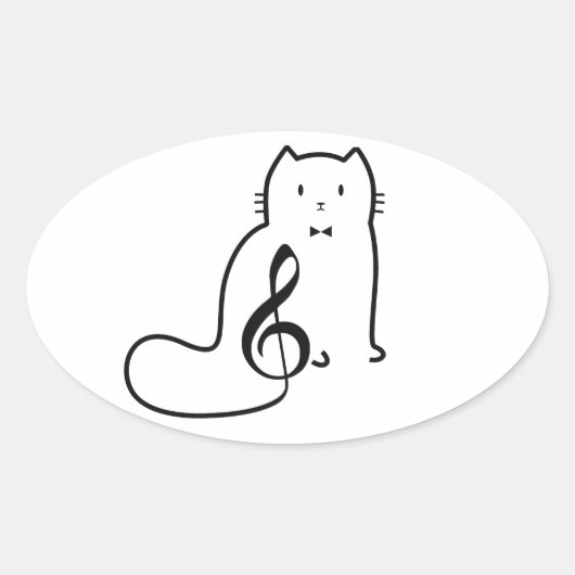 STICKER OVALE CAT ET MUSIQUE NOTE (Devant)