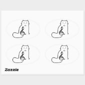 STICKER OVALE CAT ET MUSIQUE NOTE (Feuille)