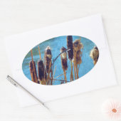 Sticker Ovale Cattails sur l'étang (Enveloppe)