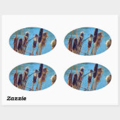 Sticker Ovale Cattails sur l'étang (Feuille)