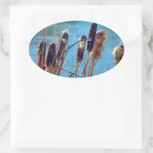 Sticker Ovale Cattails sur l'étang (Sac)