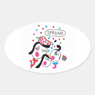 Sticker Ovale Célébration de Sprunki - Art pour enfants par Yuho