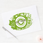 Sticker Ovale Cercle de fleurs avec Kanji pour Courage (Enveloppe)