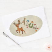 Sticker Ovale Cerf avec hibou (Enveloppe)