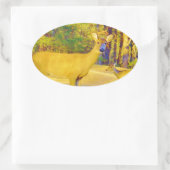 Sticker Ovale Cerf de couleur moutarde avec bleu clair (Sac)