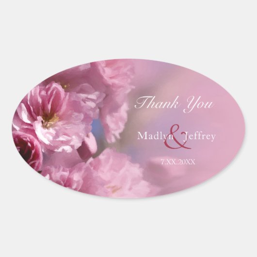 Sticker Ovale cerisier rose fleurs mariage de printemps (Devant)