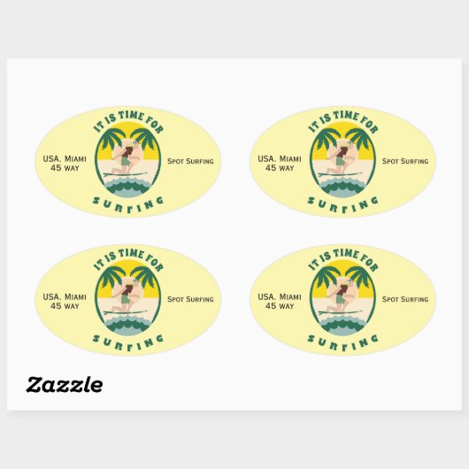 Sticker Ovale C'est l'heure de surfer (Feuille)