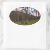 Sticker Ovale Champ de cerf et un SunSet rose (Sac)