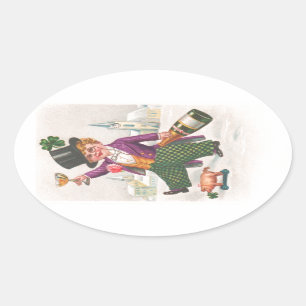 Sticker Ovale Champagne vintage Shamrock Jour de la Saint Patric