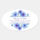 Sticker Ovale Changement de date anemone bleu mariage reporté (Devant)