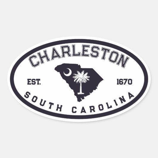 Sticker Ovale Charleston Caroline du Sud Carte du drapeau Marine (Devant)