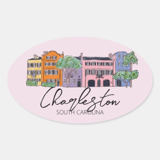 Sticker Ovale Charleston, Caroline du Sud Mariage rose et arc (Devant)