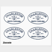 Sticker Ovale Charleston Caroline du Sud Marine Crossed Oars Anc (Feuille)