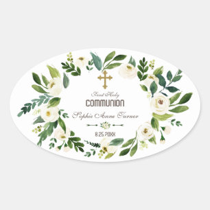 Sticker Ovale Charmante couronne de fleurs blanches et la sainte