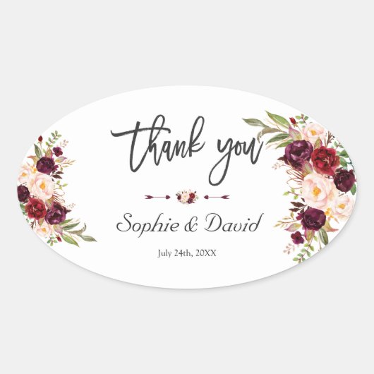 Sticker Ovale Charme Bourgogne Marsala Floral Mariage (Devant)