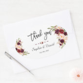 Sticker Ovale Charme Bourgogne Marsala Floral Mariage (Enveloppe)