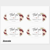 Sticker Ovale Charme Bourgogne Marsala Floral Mariage (Feuille)
