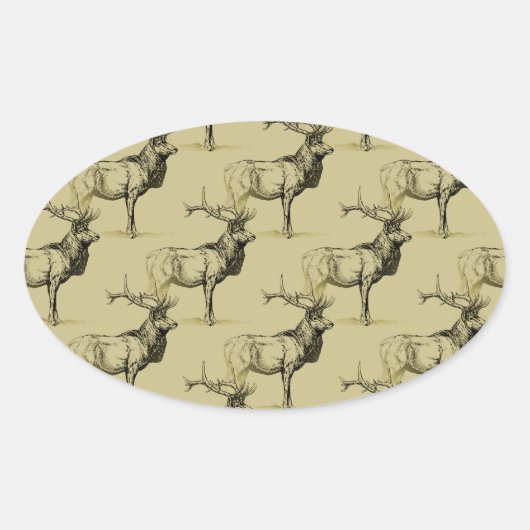 Sticker Ovale Chasseurs d'élans de taureau Faune Grosse chasse d (Devant)