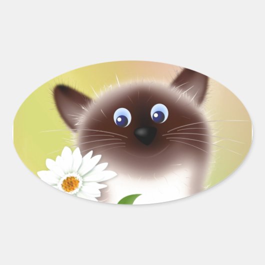 Sticker Ovale Chat avec Fleur (Devant)