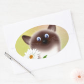Sticker Ovale Chat avec Fleur (Enveloppe)