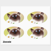 Sticker Ovale Chat avec Fleur (Feuille)