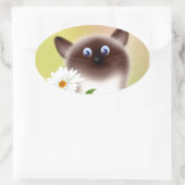 Sticker Ovale Chat avec Fleur (Sac)