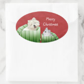 Sticker Ovale Chat et chien de Noël (Sac)