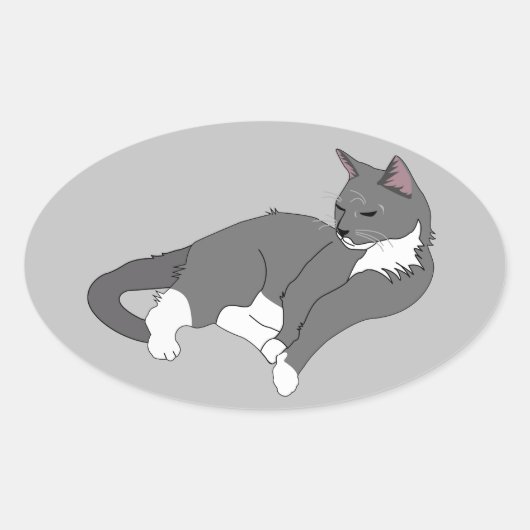 Sticker Ovale Chat gris et blanc Tuxedo (Devant)