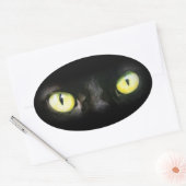 Sticker Ovale Chat noir, Yellow Green Eyes, sobre et Éffrayant (Enveloppe)
