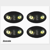 Sticker Ovale Chat noir, Yellow Green Eyes, sobre et Éffrayant (Feuille)