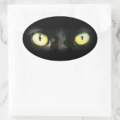 Sticker Ovale Chat noir, Yellow Green Eyes, sobre et Éffrayant (Sac)