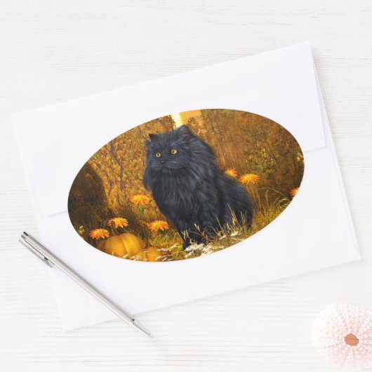 Sticker Ovale Chat perse noir Halloween (Enveloppe)
