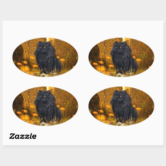 Sticker Ovale Chat perse noir Halloween (Feuille)