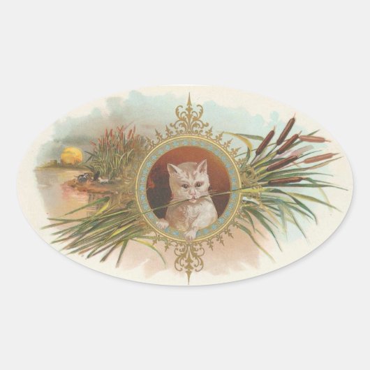 Sticker Ovale Chat vintage (Devant)