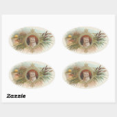 Sticker Ovale Chat vintage (Feuille)