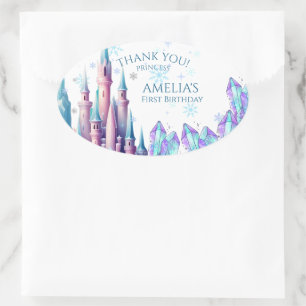 Sticker Ovale Château de dessin animé papier d'anniversaire 1ère
