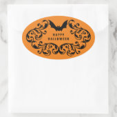 Sticker Ovale Chauffage de Glam Bats et Araignée de Damas orange (Sac)