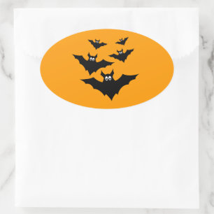 Sticker Ovale Chauves-souris noires volantes cool mignonnes Hall