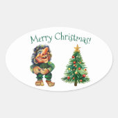 Sticker Ovale Cheeky Christmas Troll et Tree Delight (Devant)
