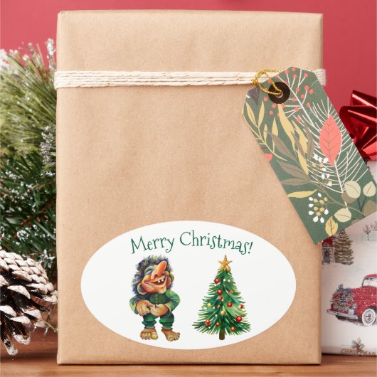 Sticker Ovale Cheeky Christmas Troll et Tree Delight (vacances)