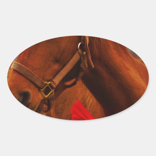 Sticker Ovale Cheval avec Bow rouge (Devant)