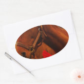 Sticker Ovale Cheval avec Bow rouge (Enveloppe)