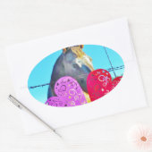 Sticker Ovale Cheval blanc et Brown Valentine Coeurs (Enveloppe)