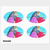 Sticker Ovale Cheval blanc et Brown Valentine Coeurs (Feuille)