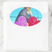 Sticker Ovale Cheval blanc et Brown Valentine Coeurs (Sac)