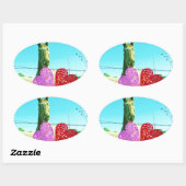 Sticker Ovale Cheval blond et Coeurs rose et rouge (Feuille)