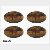 Sticker Ovale Cheval Brown rouge, bois d'automne. (Feuille)