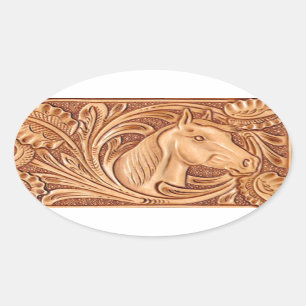 Sticker Ovale cheval équestre rustique de l'ouest en cuir