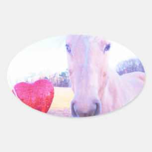 Sticker Ovale Cheval jaune et Coeur rouge